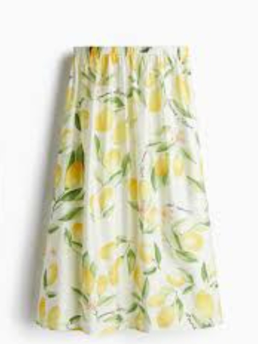 H&M White Midi Skirt with Yellow Lemon Print